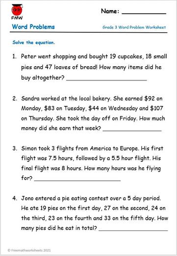Grade 3 Word Problem Worksheets | Free Worksheets | Printables