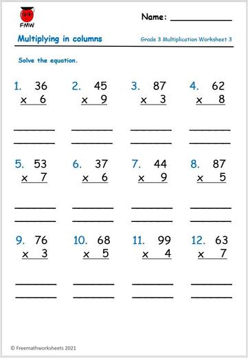 Grade 3 Multiplication Worksheets | Free Worksheets | Printables