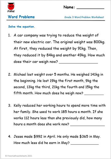 Grade 3 Word Problem Worksheets | Free Worksheets | Printables