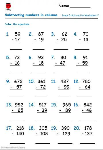 Grade 3 Subtraction Worksheets | Free Worksheets | Printables