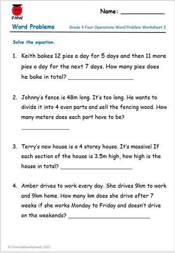 Grade 4 Word Problems | Free Worksheets | Printables