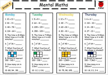 Grade 4 Mental Math Worksheets | Free Worksheets | Printables