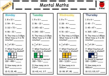 Grade 4 Mental Math Worksheets | Free Worksheets | Printables