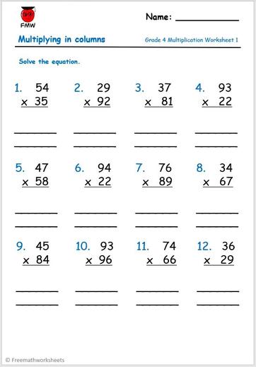 Grade 4 Multiplication Worksheets | Free Worksheets | Printables