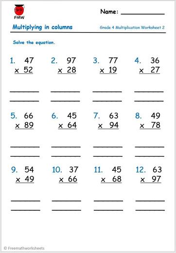 Grade 4 Multiplication Worksheets | Free Worksheets | Printables