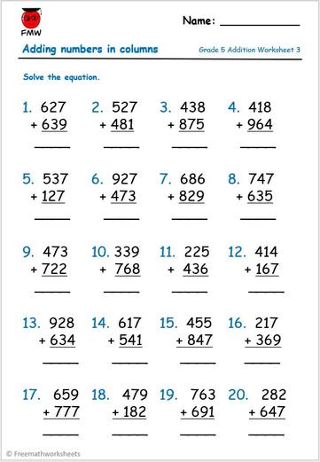Grade 5 Addition Worksheets | Free Worksheets | Printables