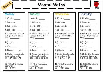 Mental Math Worksheets for Grade 5 | Free Printables | Homework