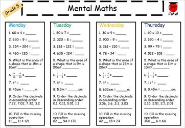 Mental Math Worksheets for Grade 5 | Free Printables | Homework