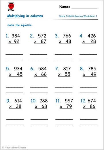 Grade 5 Multiplication Worksheets | Free Printables | Worksheets