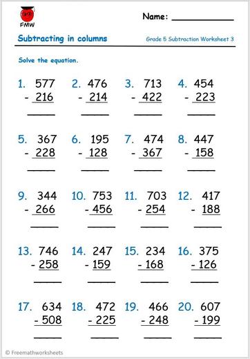 Grade 5 Subtraction Worksheets | Free Printables | Worksheets