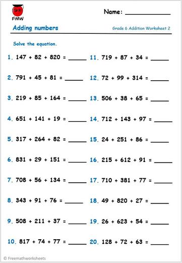 Grade 6 Addition Worksheets | Free Printables | Addition ...