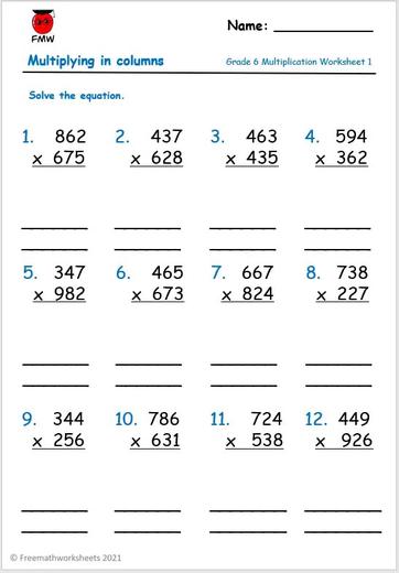 Free Grade 6 Multiplication Worksheets | Free Printables