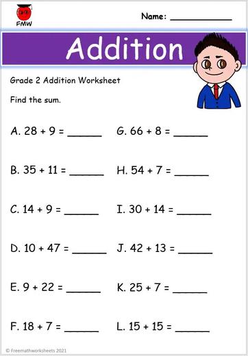 Grade 2 Addition Worksheets | Free Worksheets | Printables
