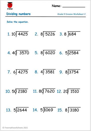 Grade 5 Division Worksheets | Free worksheets | Printables