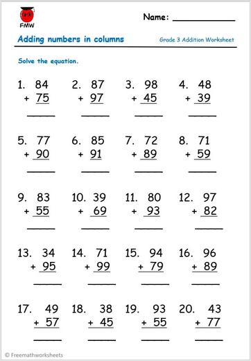 Grade 3 Addition Worksheets | Free Worksheets | Printables