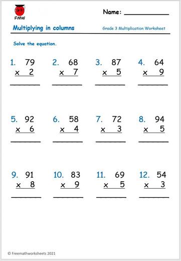 Grade 3 Multiplication Worksheets | Free Worksheets | Printables