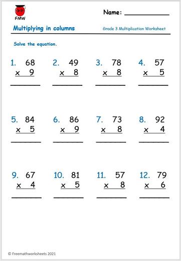 Grade 3 Multiplication Worksheets | Free Worksheets | Printables