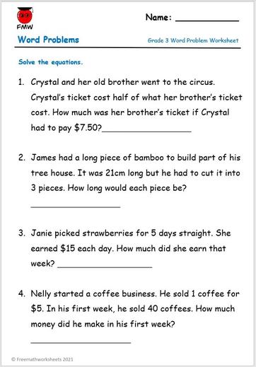 Grade 3 Word Problem Worksheets | Free Worksheets | Printables