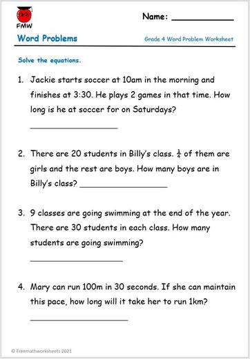 Grade 4 Word Problems | Free Worksheets | Printables