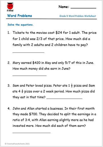 Grade 5 Word Problems | Free Printables | Worksheets