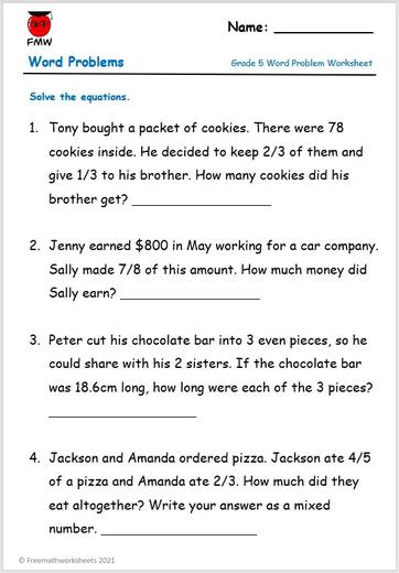 Grade 5 Word Problems | Free Printables | Worksheets