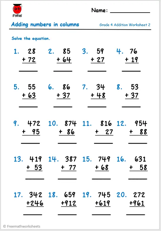 Grade 4 Addition Worksheets Free Worksheets Printables
