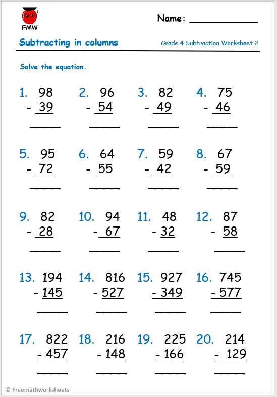 subtraction problem solving grade 4