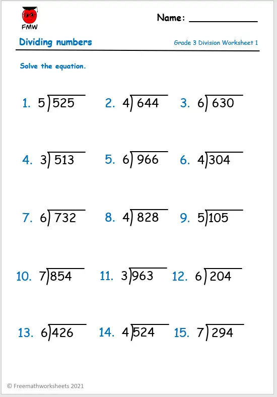 Printable Math Worksheets Grade 3 Division