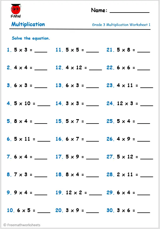 multiplication tables homework