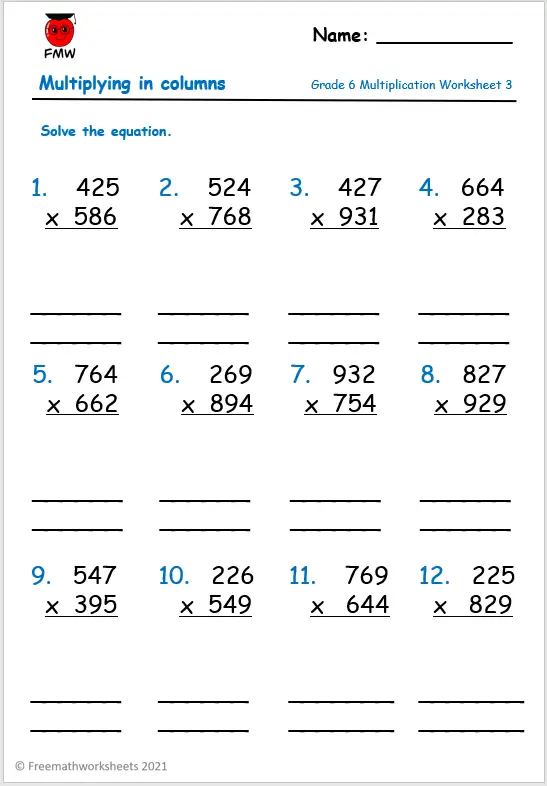 free grade 6 multiplication worksheets free printables