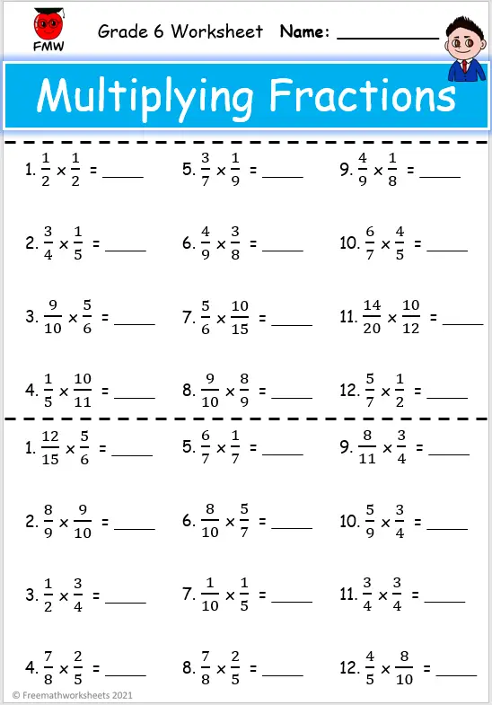 Grade 6 Multiplying Fractions Worksheets | Free Worksheets | Printables