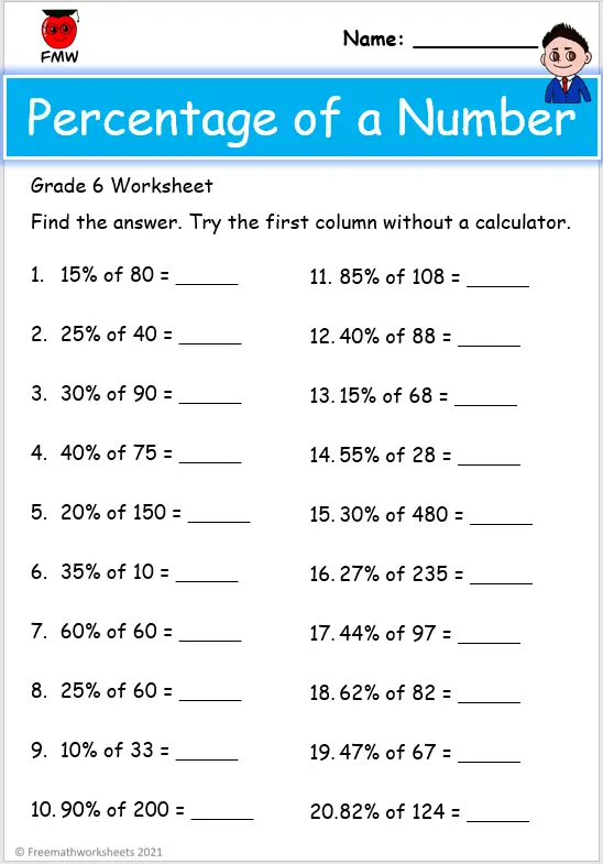 Class 7 Percentage Worksheet With Answers