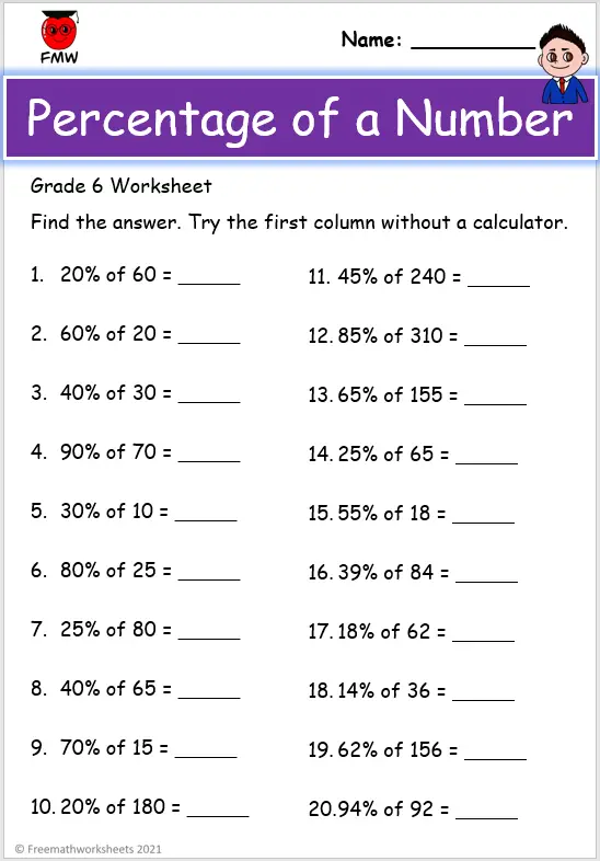 7th Grade Percentage Worksheets With Answers