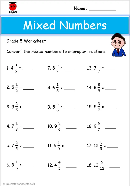 Grade 5 Improper Fractions Worksheets | Free Worksheets | Printables