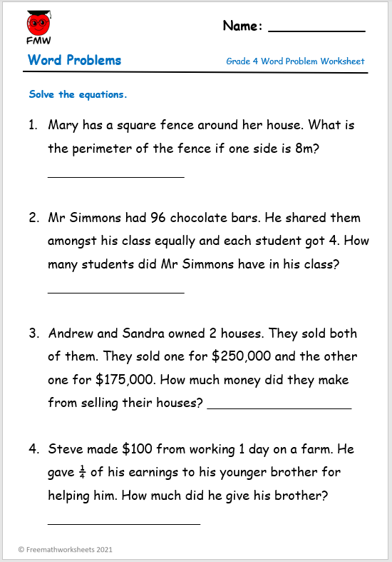 Division And Multiplication Word Problems Worksheets For Grade 4