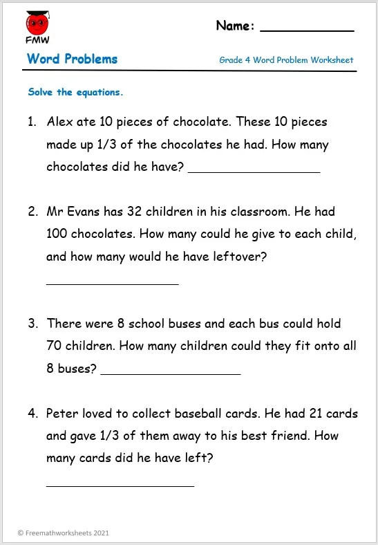 grade 4 word problems free worksheets printables